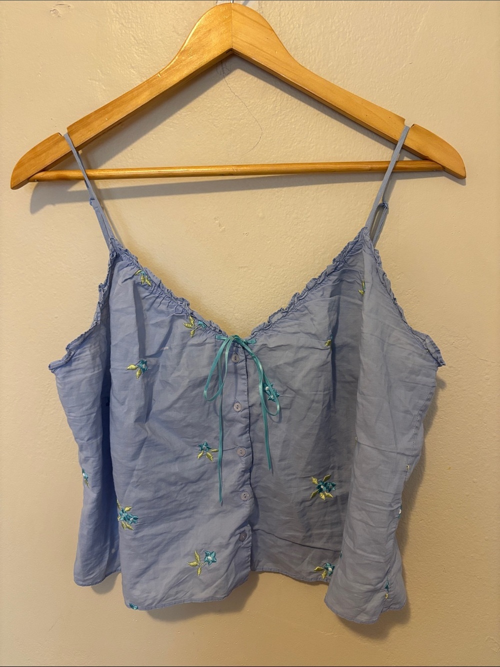 Victoria's Secret Light Blue Embroidered Spaghetti-Strap Camisole Top